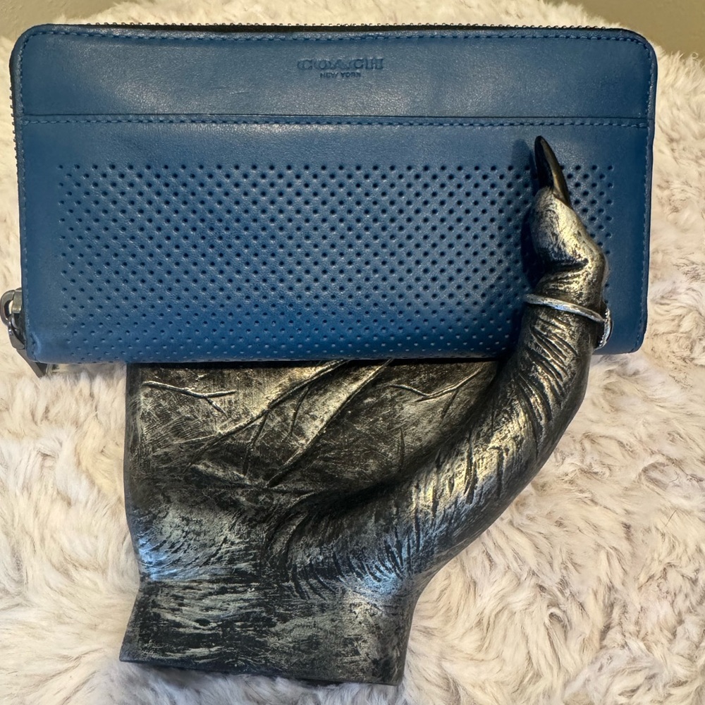 Coach Perforated Leather zip wallet- Blue